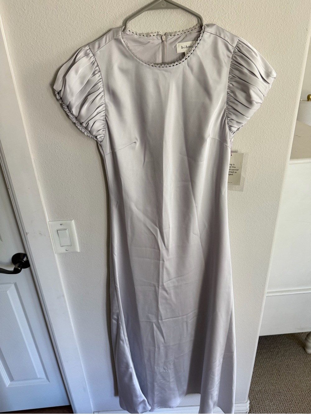 bohme Silver-Gray Puff Sleeve Midi Dress